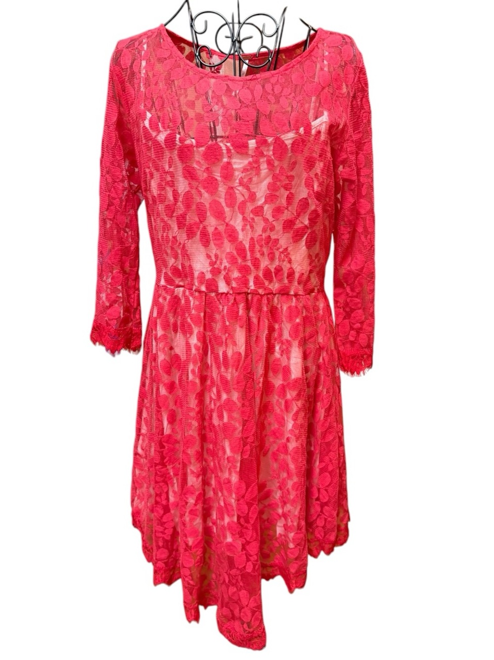 Free People Red Lace Fit & Flare Dress Nude Lining cocktail Flirty